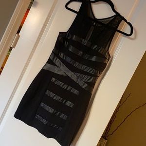 Black club dress w faux leather detail